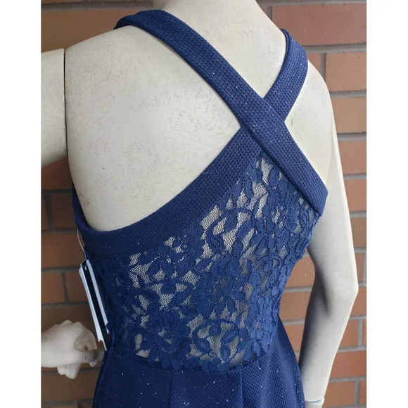 BNWT Navy Blue with Sparkles Cross back and Lace Dress - Picture 3 of 8